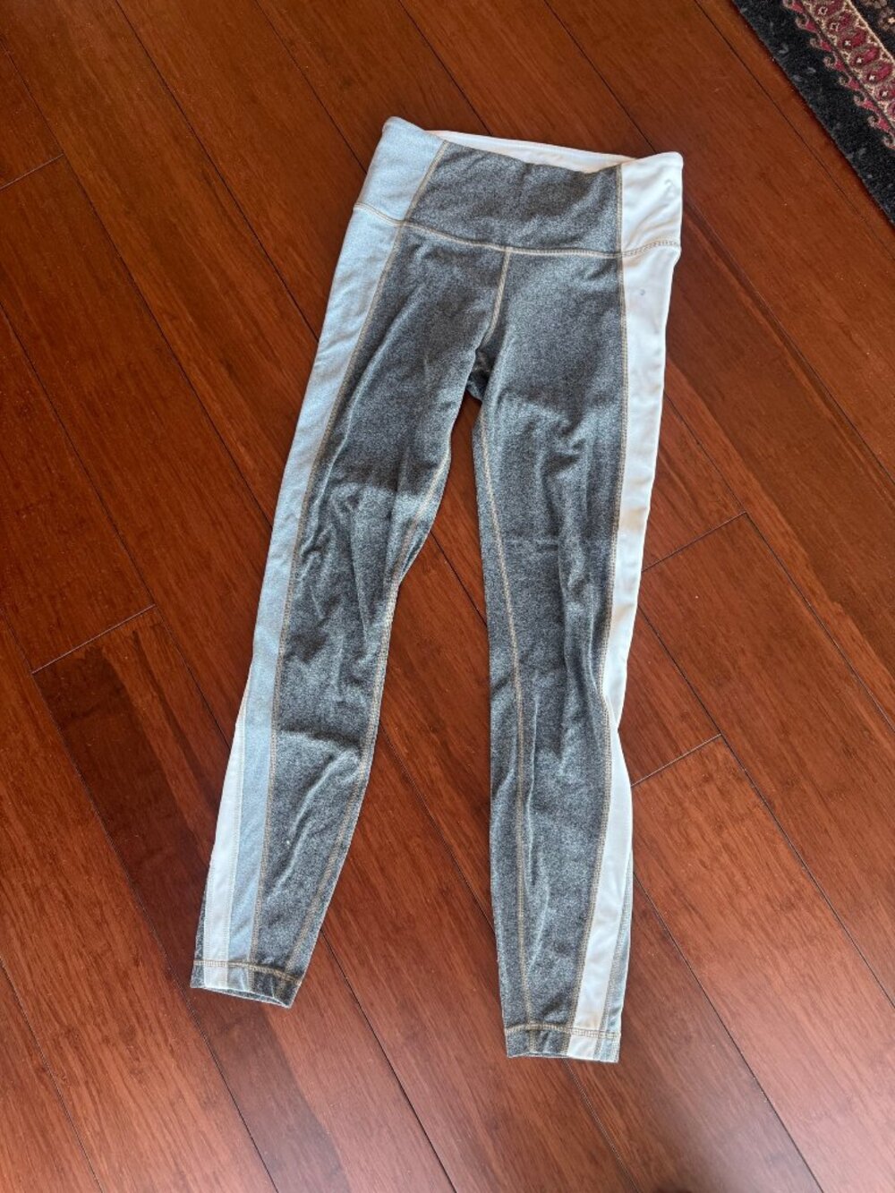 Athleta Colorblock High Rise Leggings Heather Gray White Panel 7/8 Small